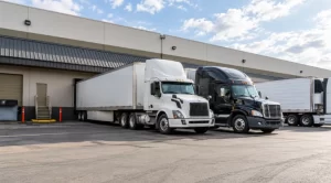 commercial freight trucks at a logistics depot for freight provider
