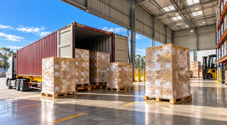 full pallets at a 3pl warehouse receival dock ready for bulk storage